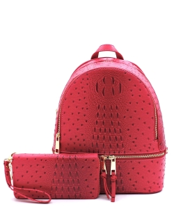 Ostrich Vegan Leather Backpack and Wallet OS1062W Magenta